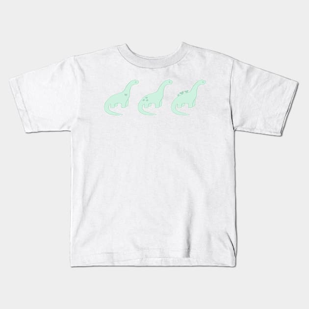 Mint Green Heart Dinosaurs (Green Background) Kids T-Shirt by elrathia